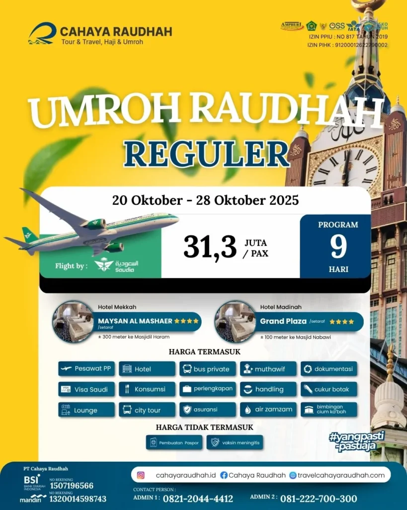 Paket Umroh 20 Oktober 2025 | Travel Umroh | Travel Haji | Cahaya Raudhah