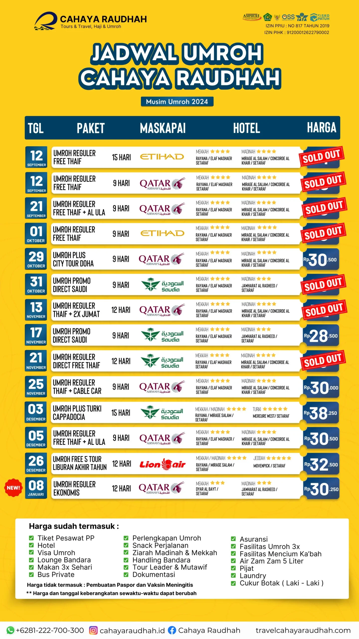 Update Seat Cahaya Raudhah 18 September 2024