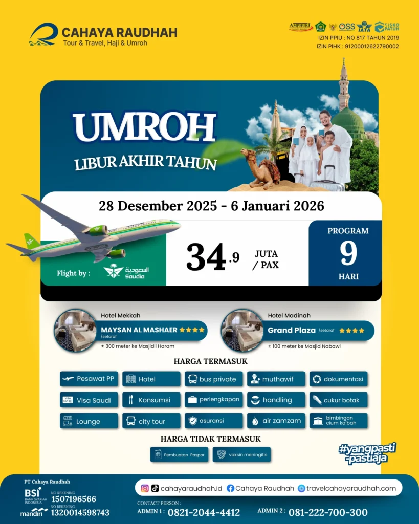 Paket Umroh 28 Desember 2025 | Travel Umroh | Travel Haji | Cahaya Raudhah