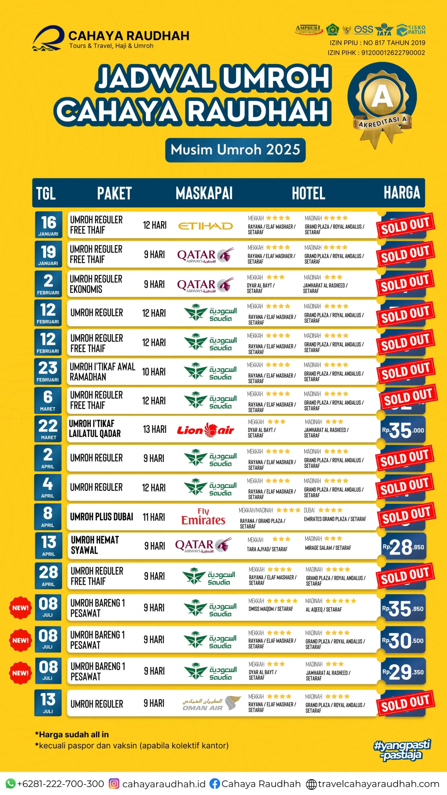 Update Jadwal Umroh Cahaya Raudhah Travel Umroh dan Haji