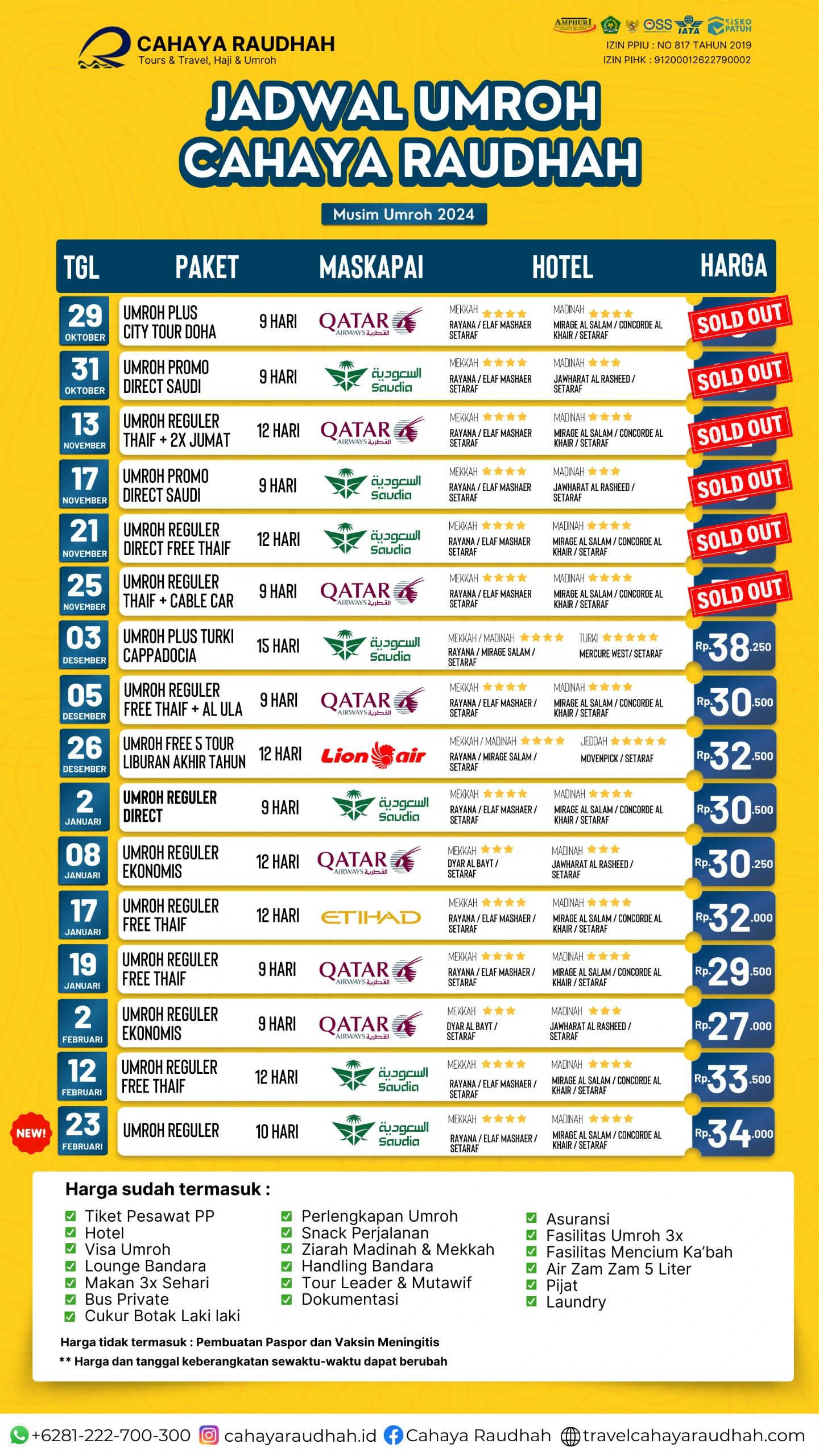 Update Seat Cahaya Raudhah 19 Oktober 2024 - Cahaya Raudhah