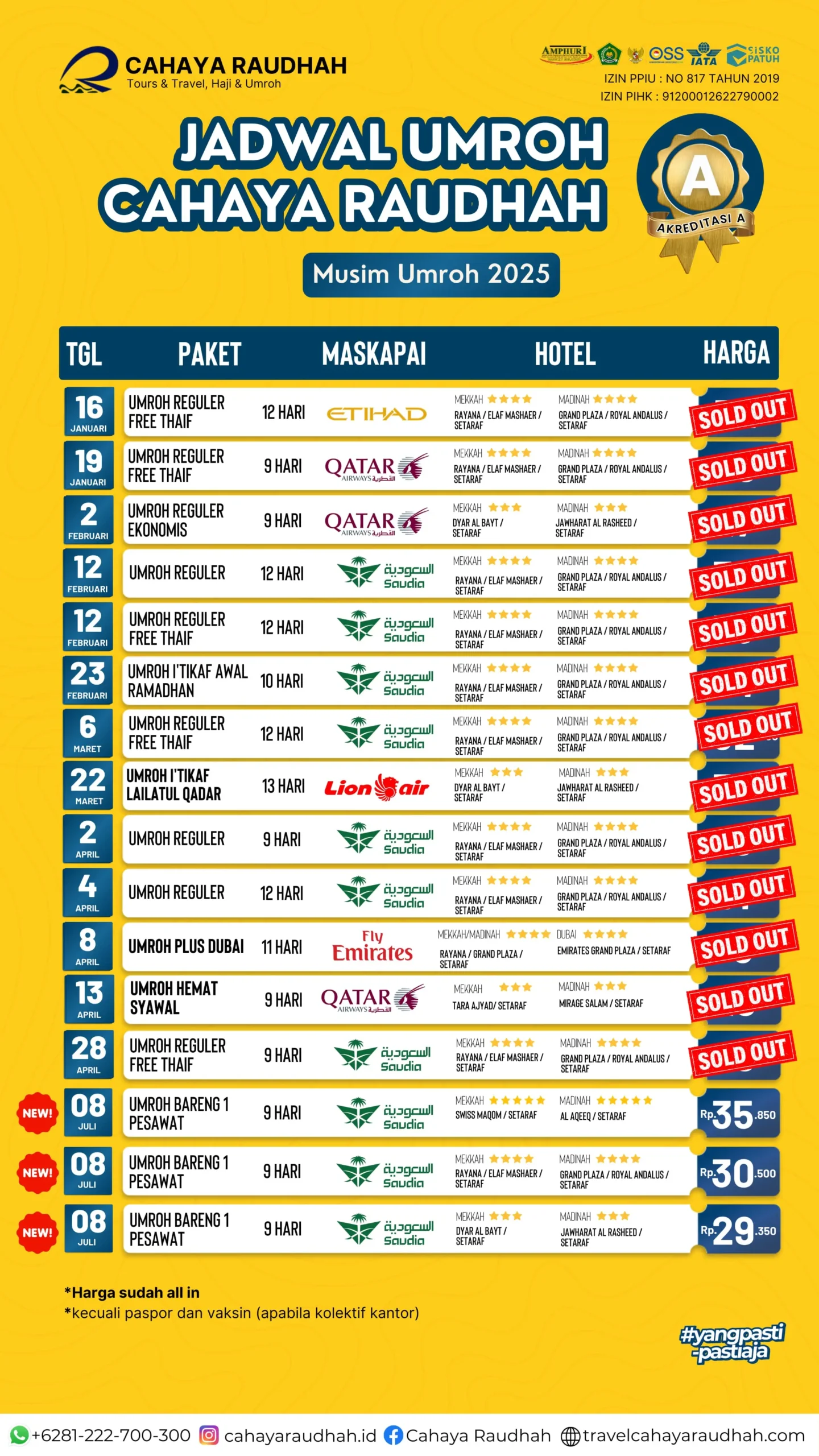 Update Seat Cahaya Raudhah Travel Umroh dan Haji | Travel Umroh | Travel Haji