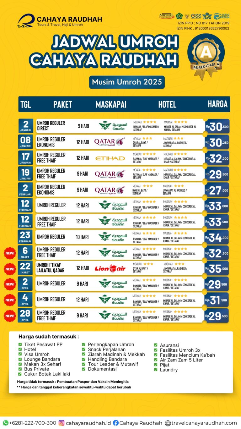 Update Seat Umroh Cahaya Raudhah 4 November 2024 2