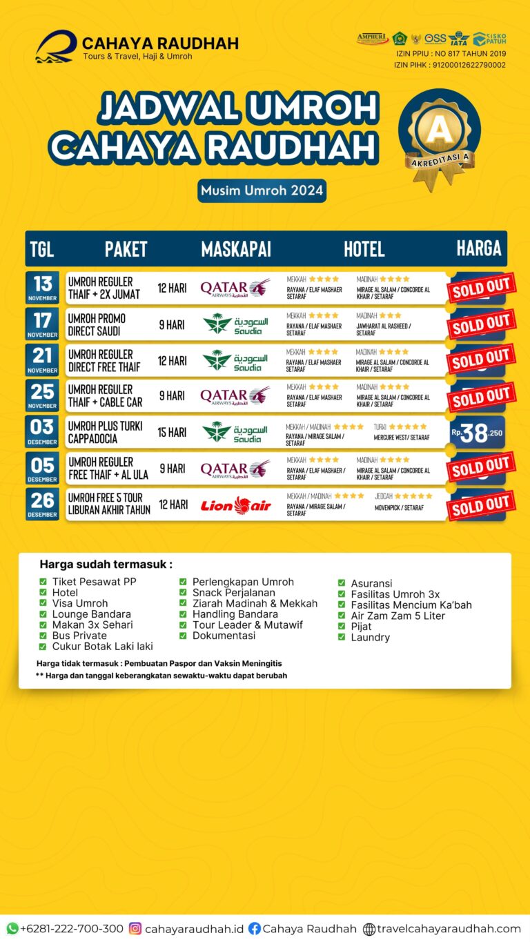 Update Seat Umroh Cahaya Raudhah 4 November 2024 1