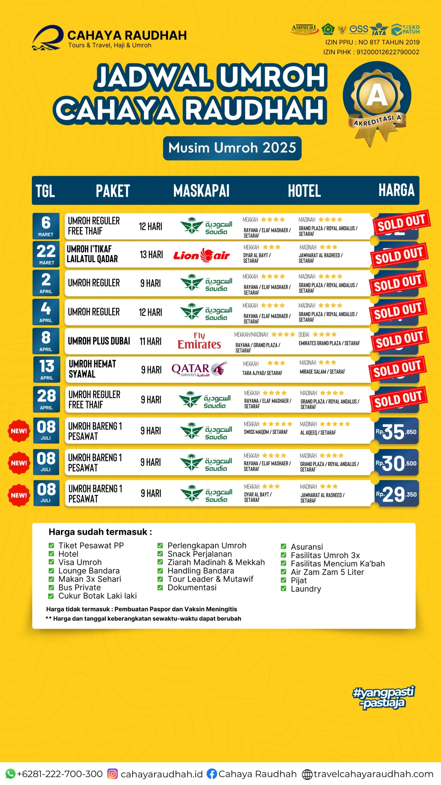 Update Seat Cahaya Raudhah 7 Maret 2025