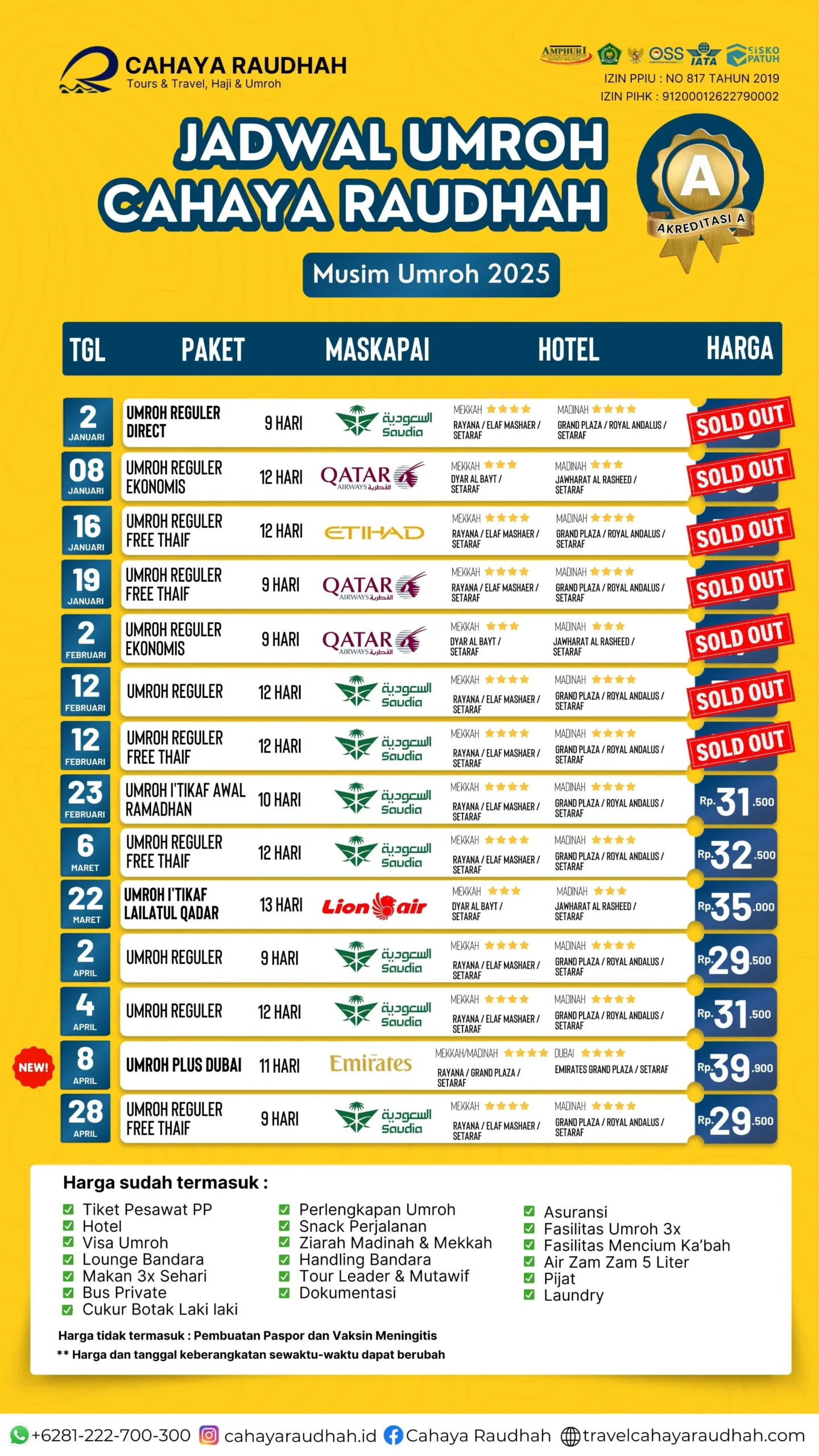 Update seat Umroh Cahaya Raudhah 2 Desember 2024 | Travel Umroh Terbaik