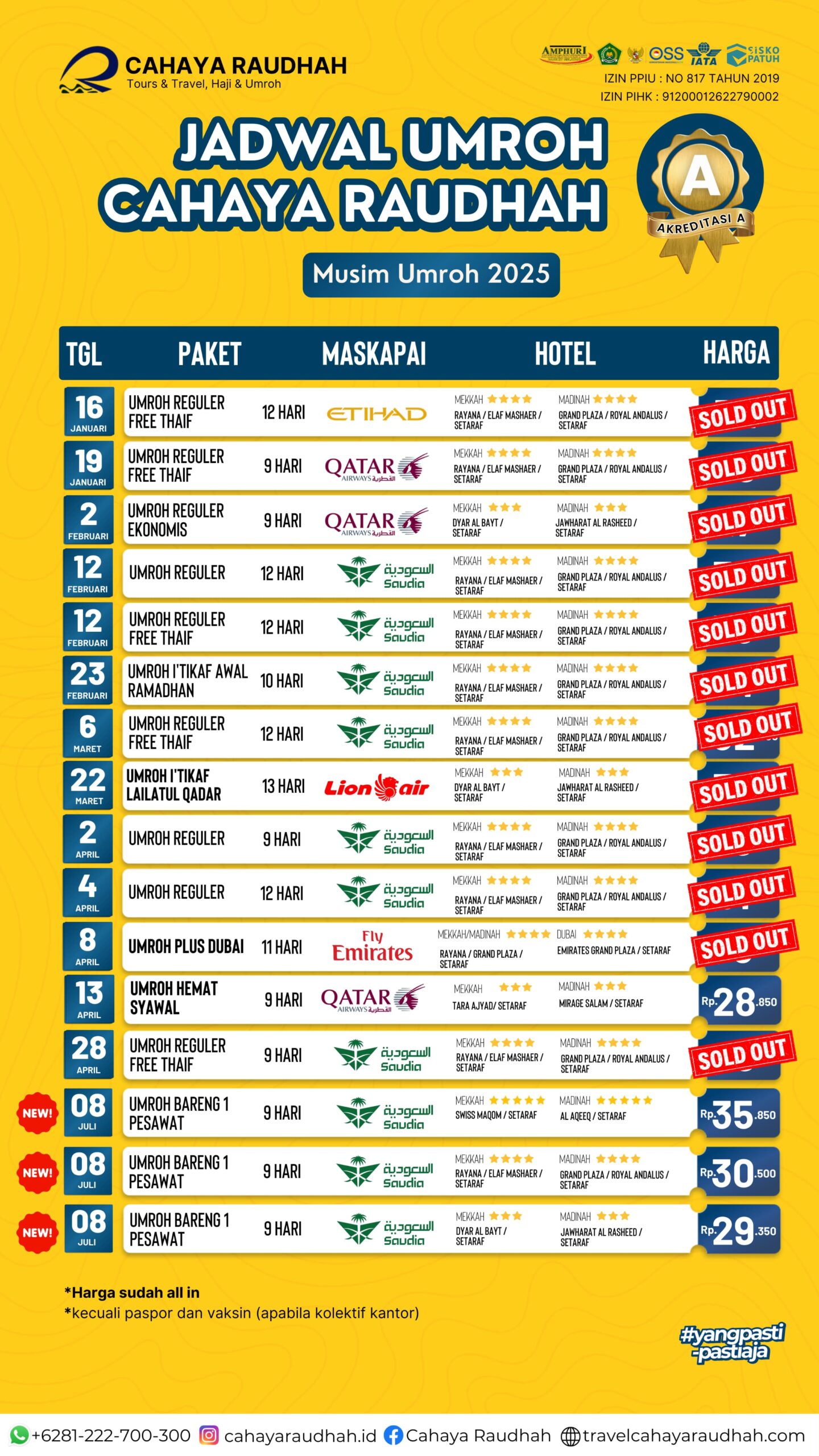 Update Seat Cahaya Raudhah Travel Umroh dan Haji 5 Februari