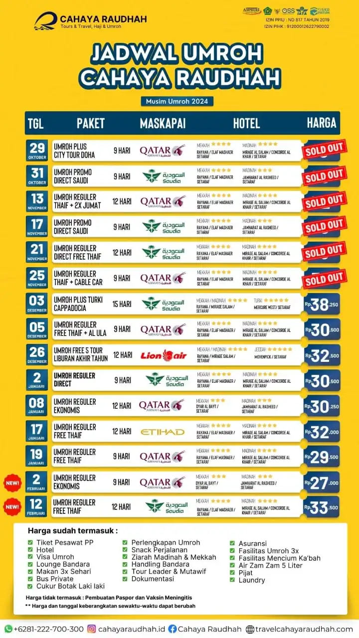 Update seat 14 Oktober 2024 Cahaya Raudhah