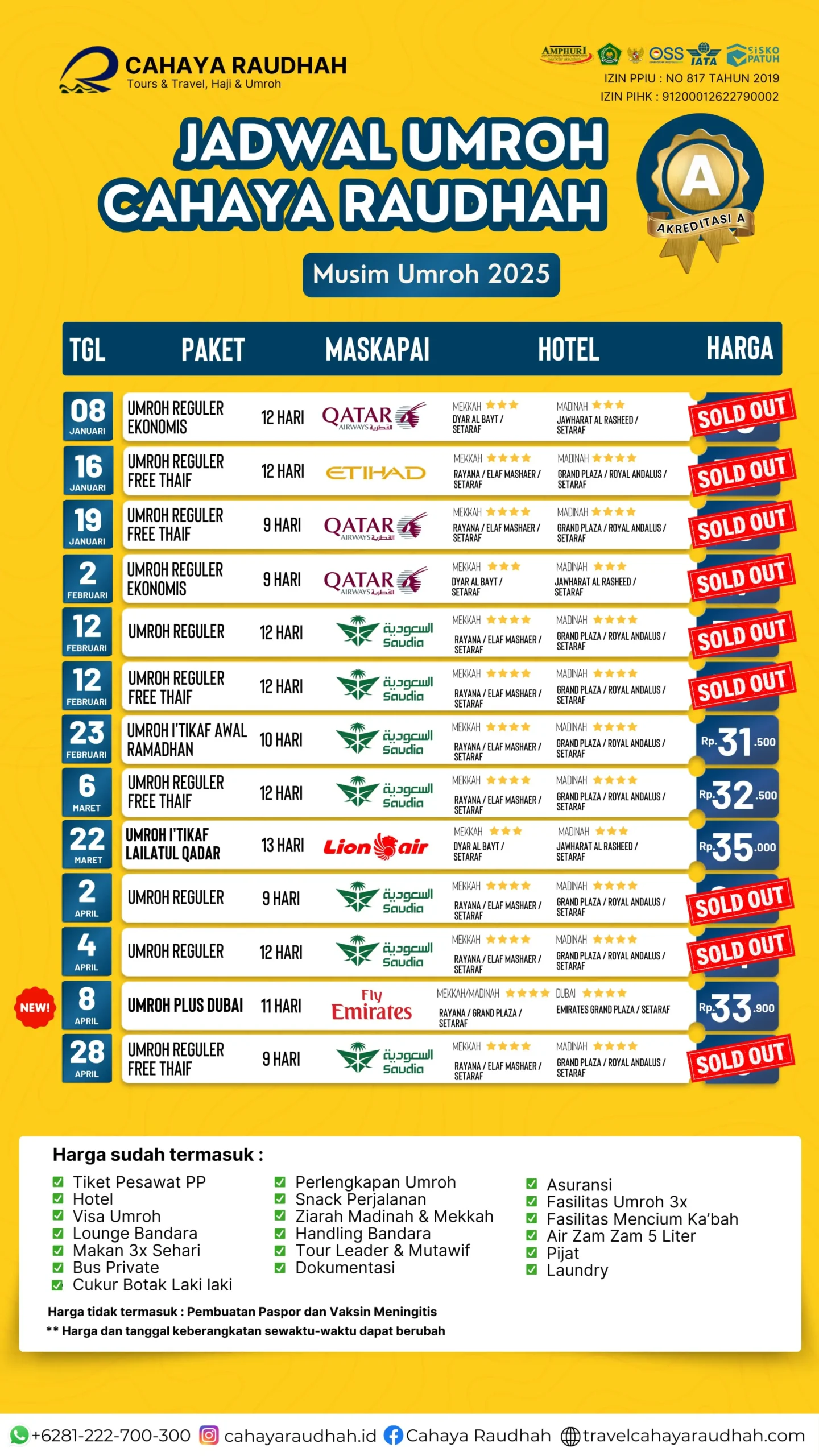 Update Seat Umroh Cahaya Raudhah Travel Umrohn dan Haji Jawa Barat