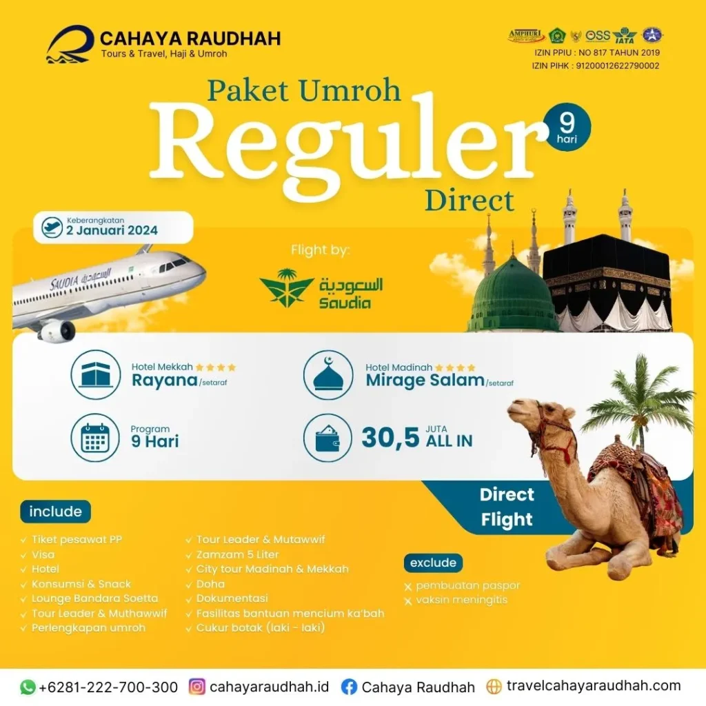 Travel umroh cahaya raudhah paket umroh 2 januari 2025