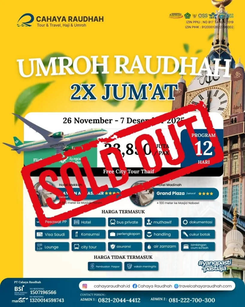 Paket Umroh 26 November 2025 Sold Out | Cahaya Raudhah | Travel Umroh