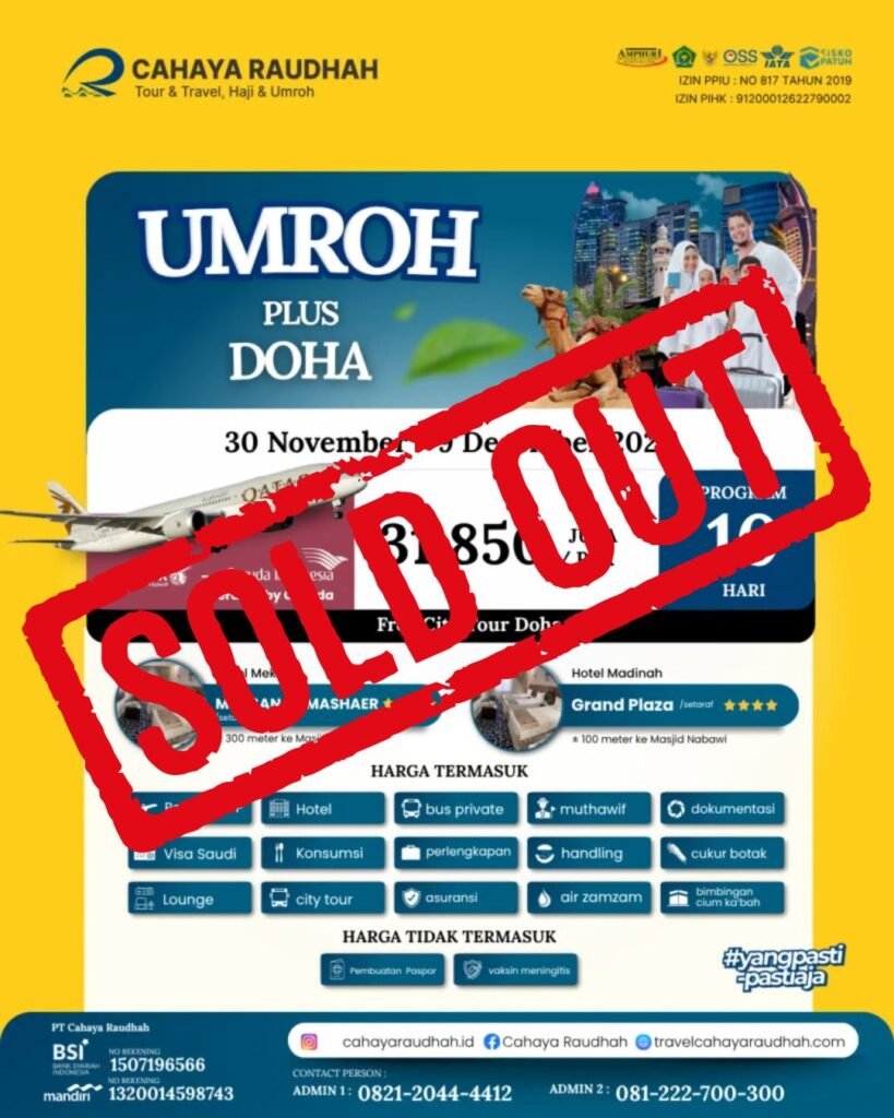 Paket Umroh 30 November 2025 Plus Qatar Cahaya Raudhah Soldout