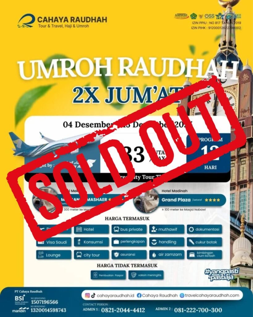 Paket Umroh 4 Desember 2025 Cahaya raudhah soldout