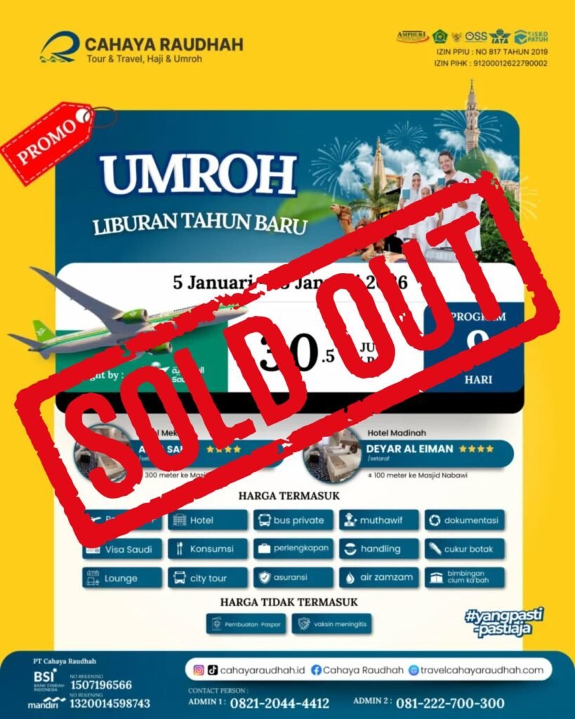 Paket Umroh 5 Januari 2026 Cahaya raudhah soldout