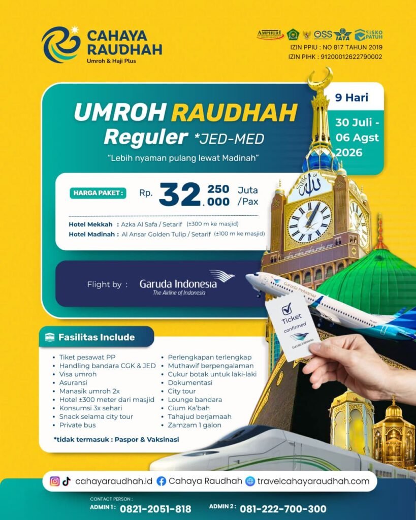 Umroh Raudhah Reguler 30 Juli 2026 9 Hari