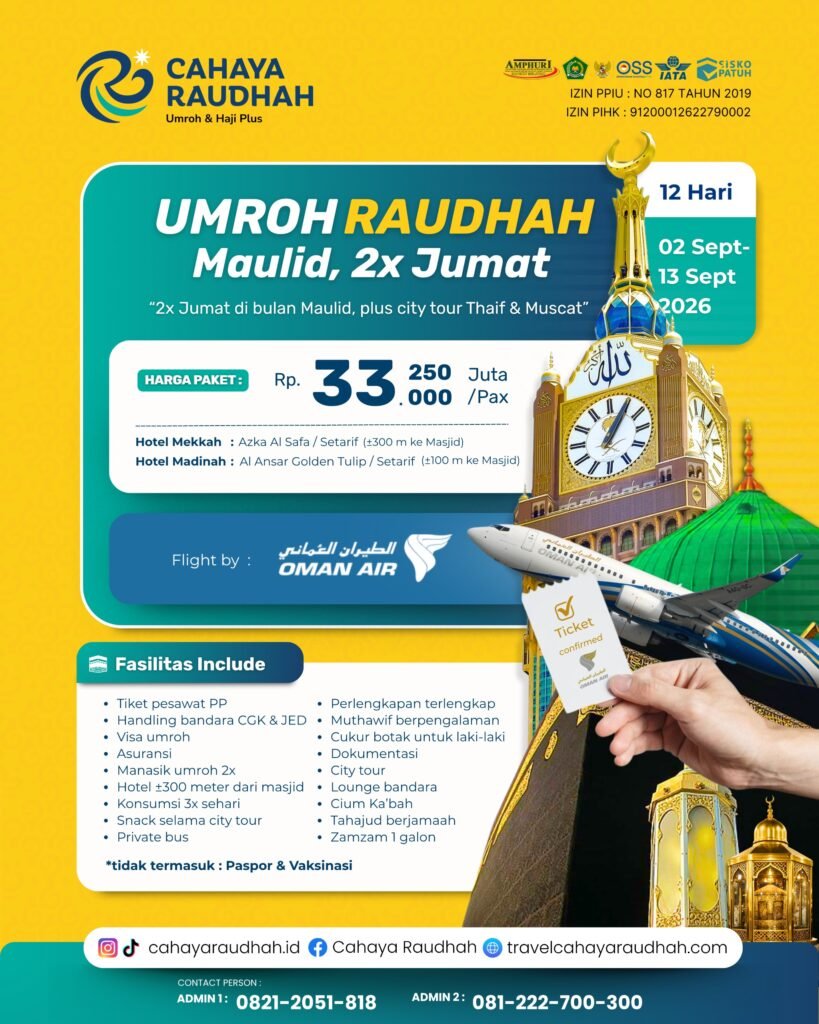 Umroh Raudhah 02 September 2026 12 Hari (Maulid 2x Jumat)