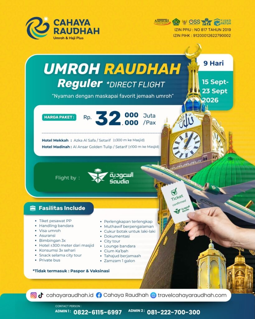 Umroh Raudhah Reguler 15 September 2026 9 Hari (Direct Flight)